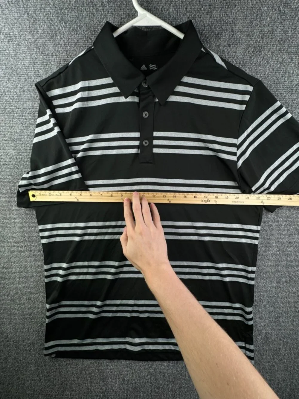 Adidas Men’s Short Sleeve Polo Shirt Golf Black Gray Striped Large Polyester